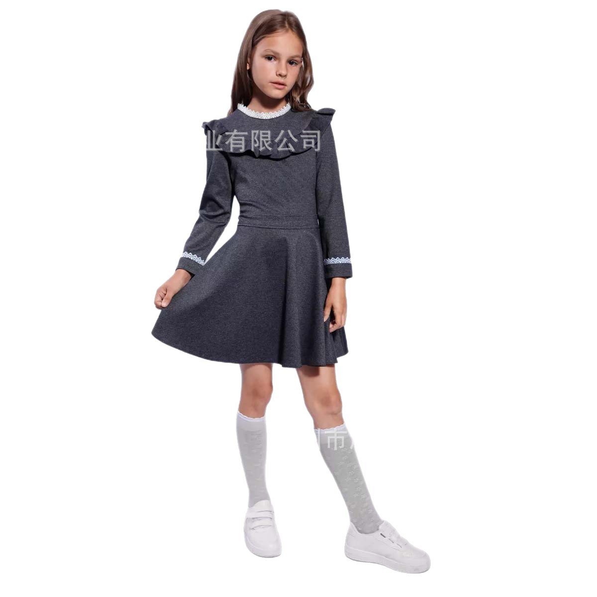 2025 Girls' Winter New French Style Slimming High-End Fashion Spliced Ruffle Dress