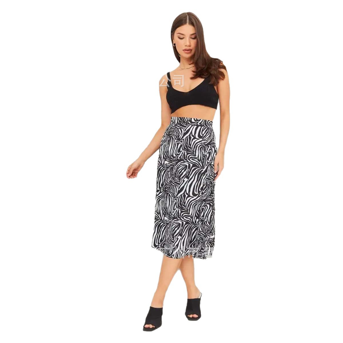 Zebra Women's Long Skirt with Slits, Slimming Look and High-End New Style 2025 Printed Skirt, Elegant High-Waisted Slimming Look Skirt