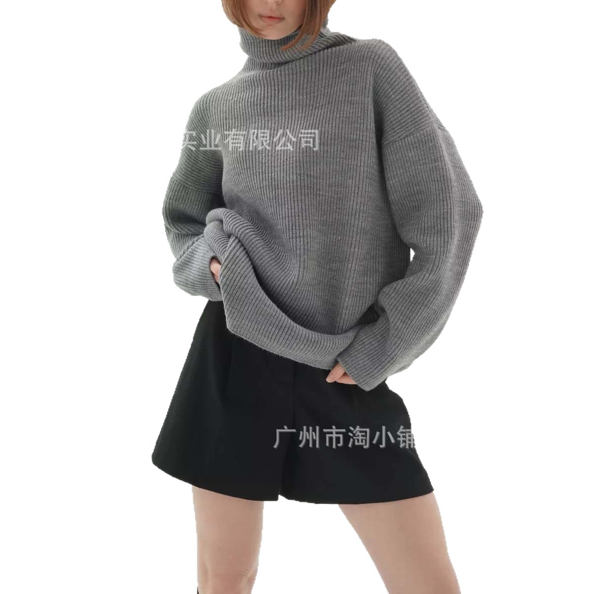 秋冬新款高领长袖针织衫毛衣女宽松显瘦加厚外穿慵懒风打底衫上衣