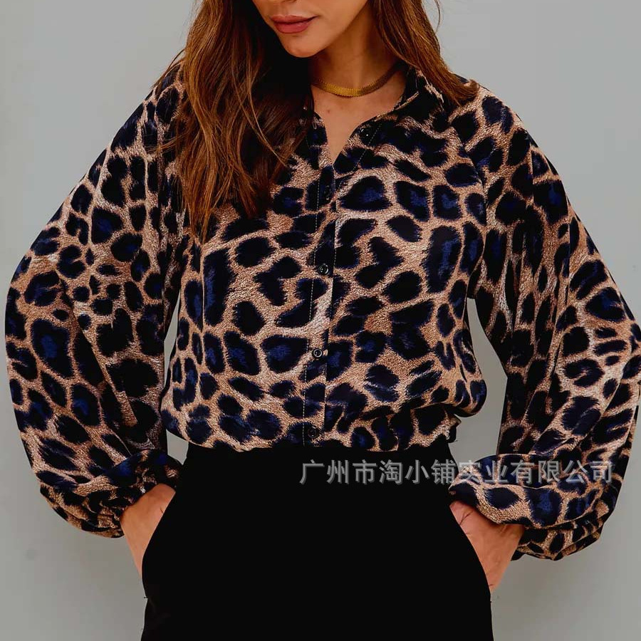 2025 European and American New Leopard Print Long Sleeve High Waist Split dress V-neck Personality Elegant Fashion Women's Top