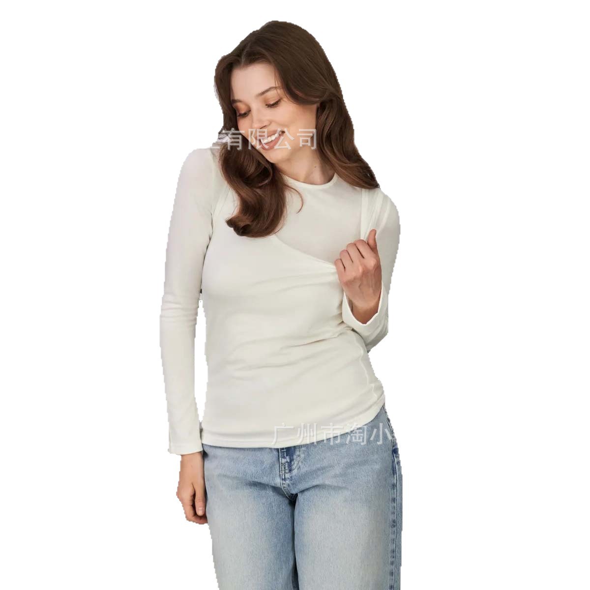White Base Shirt for Women, New Spring and Autumn Pure Cotton Long-Sleeve T-Shirt, Trendy Ins Style, High-Value Women's Base Shirt