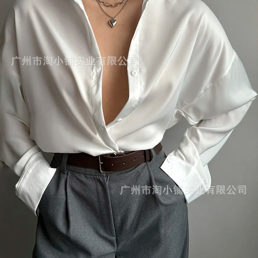 2025 European and American Top Shirt Simple Women's Shirt New Women's Simple Fashion All-match Commuter Women's Classic