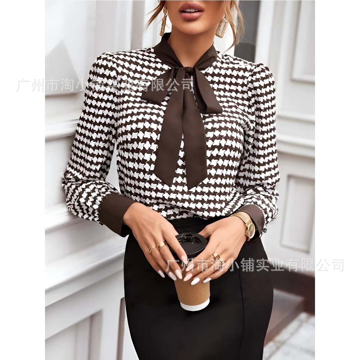 2025 New Summer and Autumn V Neck Lace-Up Bow Top Pullover Women's Elegant Versatile Work Clothing Trendy Top