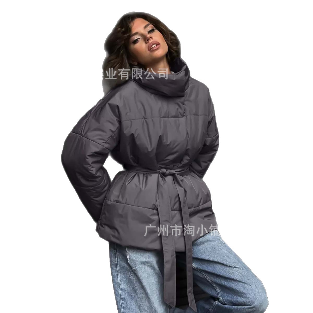 欧美黑色收腰短款棉服女2025款冬季时尚洋气超好看小个子棉衣外套