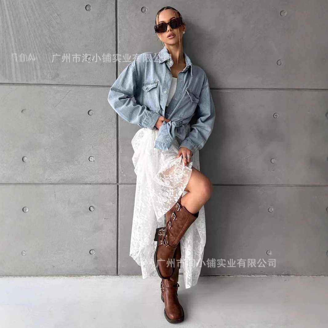 2025 Spring New Denim European and American Cross-border Women's Fashion All-match Jeans Personalized High-end Women's Jacket