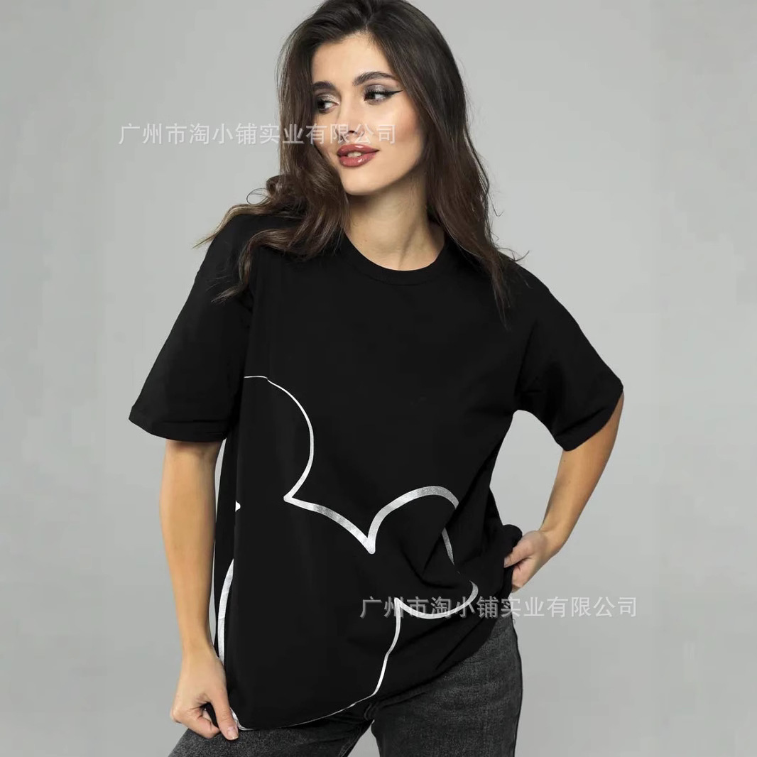 2025 Spring European and American Casual Printed T-Shirt Round Neck Casual Printed Simple High-end Commuter Cute Women's Short Sleeve