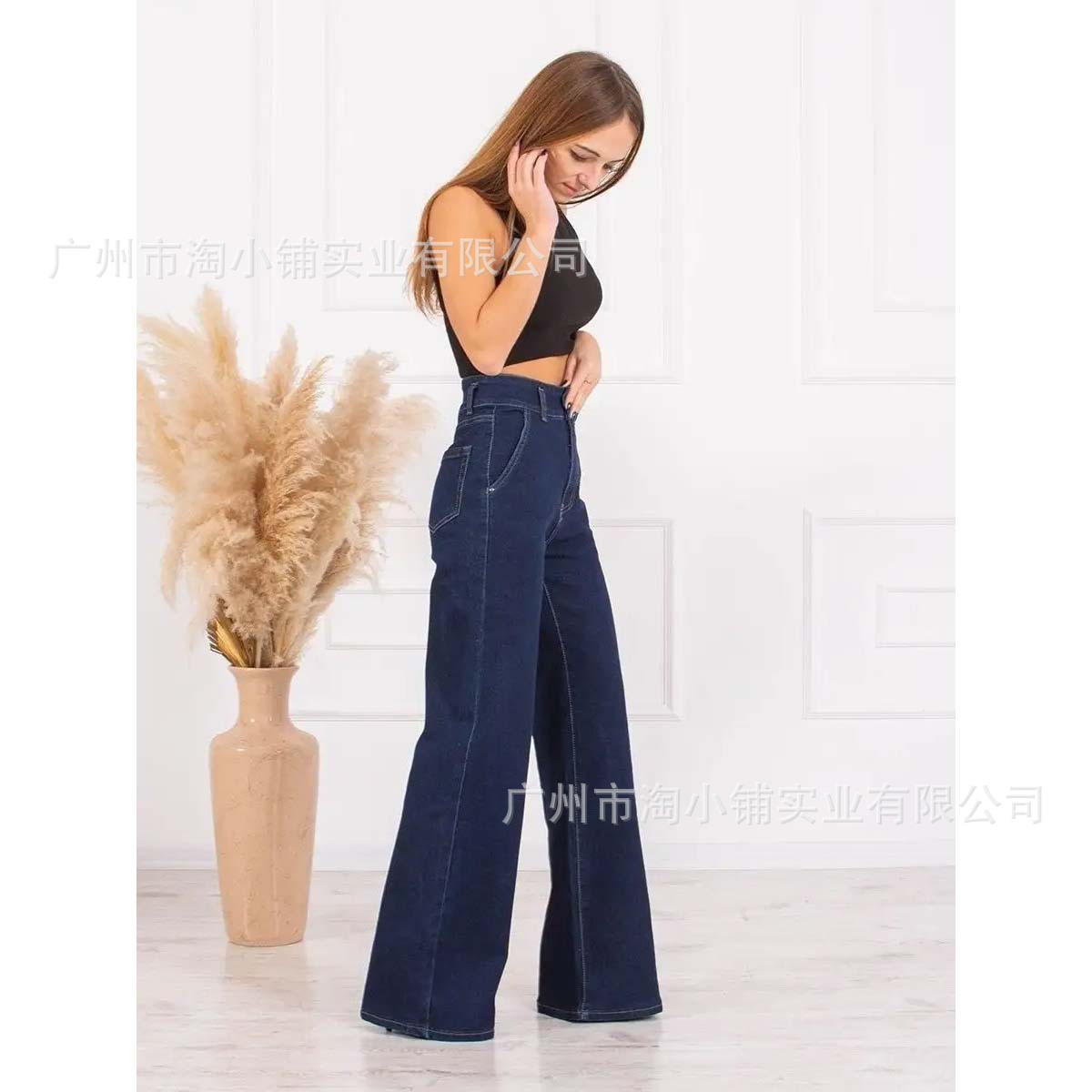 Trendy Wide Leg Jeans Women's High Waist New Arrival Fashionable All-Match plus size Chubby Loose Slim-Fit Slimming Design Sense Pants