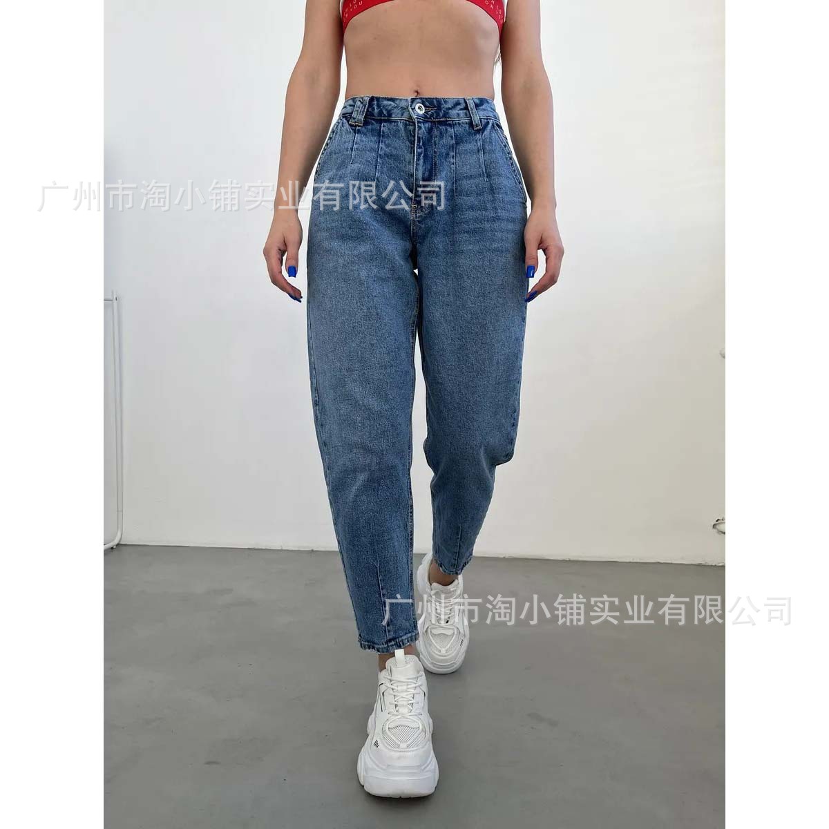 2025 New Arrival Cropped Straight Harem Jeans Women's High-grade Simple Radish High Waist Loose Korean-style Denim
