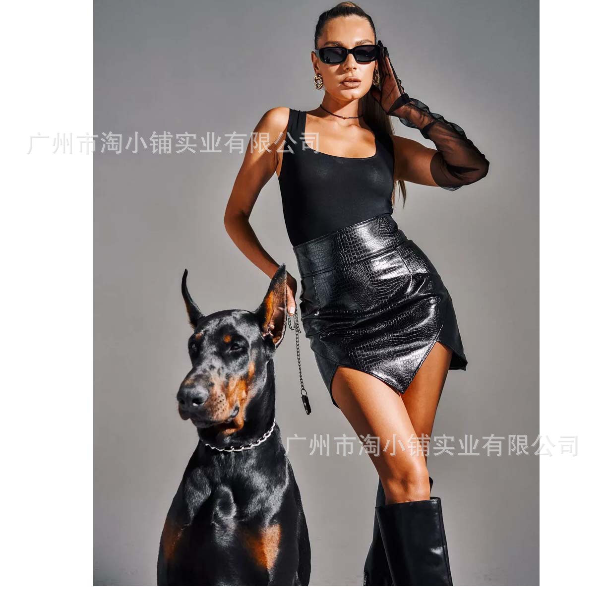 2025 Spring European and American Women's Hot Girl Crocodile Pattern Skirt European Size Split Skirt Slim-fit Stretch Women's Leather Skirt
