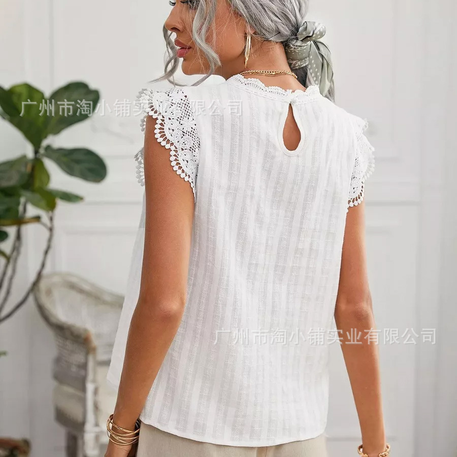 2025 Spring New Crochet Hollow Round Neck Sleeveless New Autumn Niche Top Sweet French Lace for Women