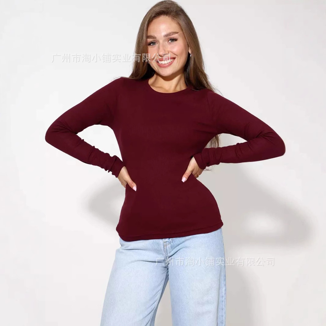 Winter 2025 White Base Shirt Long-sleeved Crewneck Women's T-shirt Solid Color Slim-fit All-match Slimming Inner Jacket Women