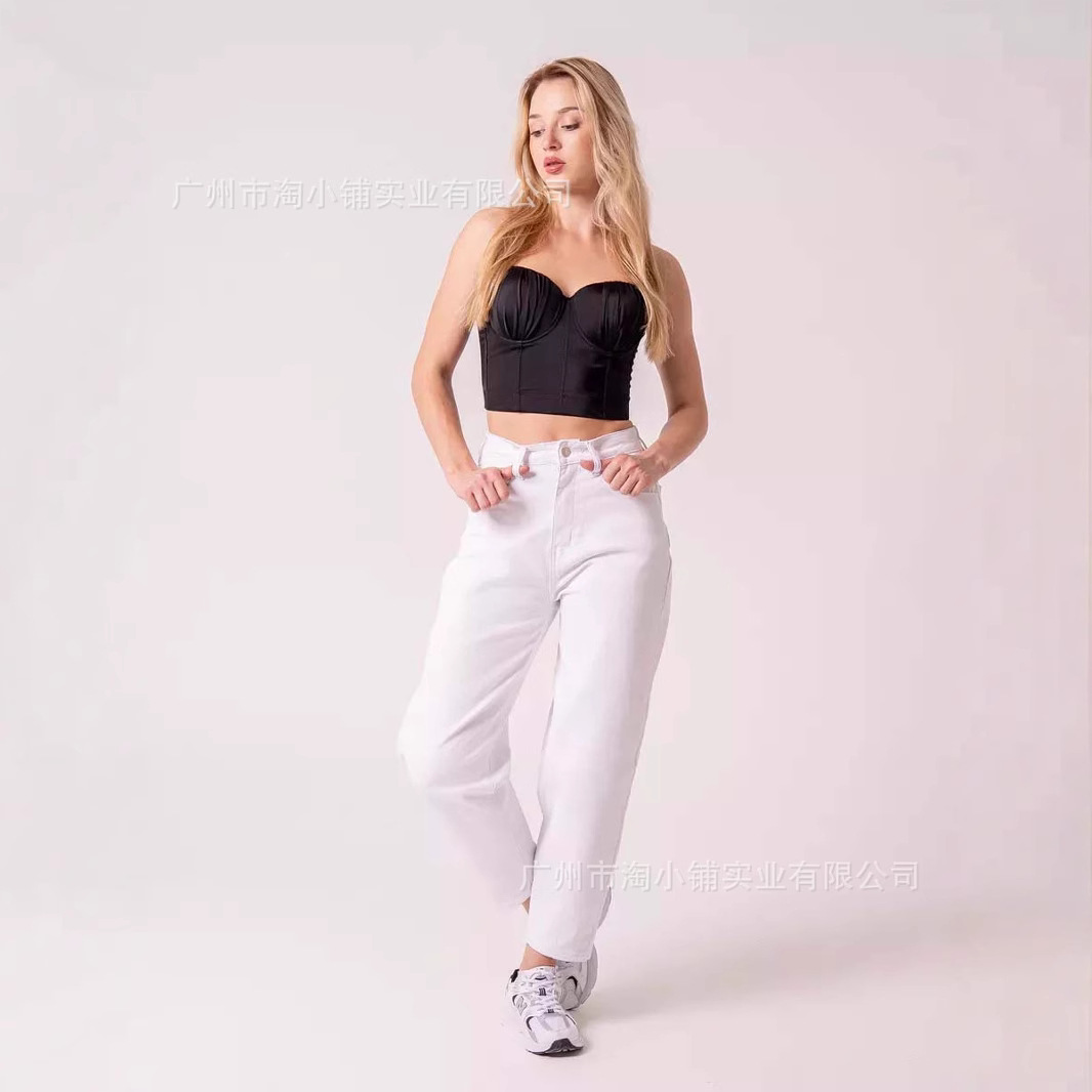 2025 Spring European and American Women's Autumn and Winter Casual High Waist Straight Jeans Fashion Solid Color Casual Sports Trousers