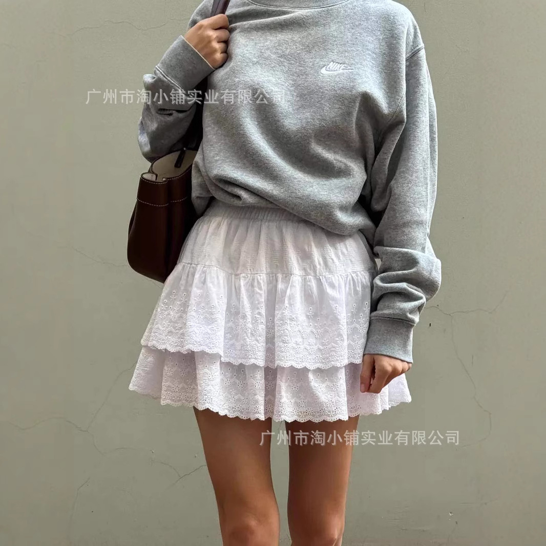 White Cake Puff Skirt Women's Summer 2025 Spring New Arrival Half Skirt Small High Waist Lace Skirt