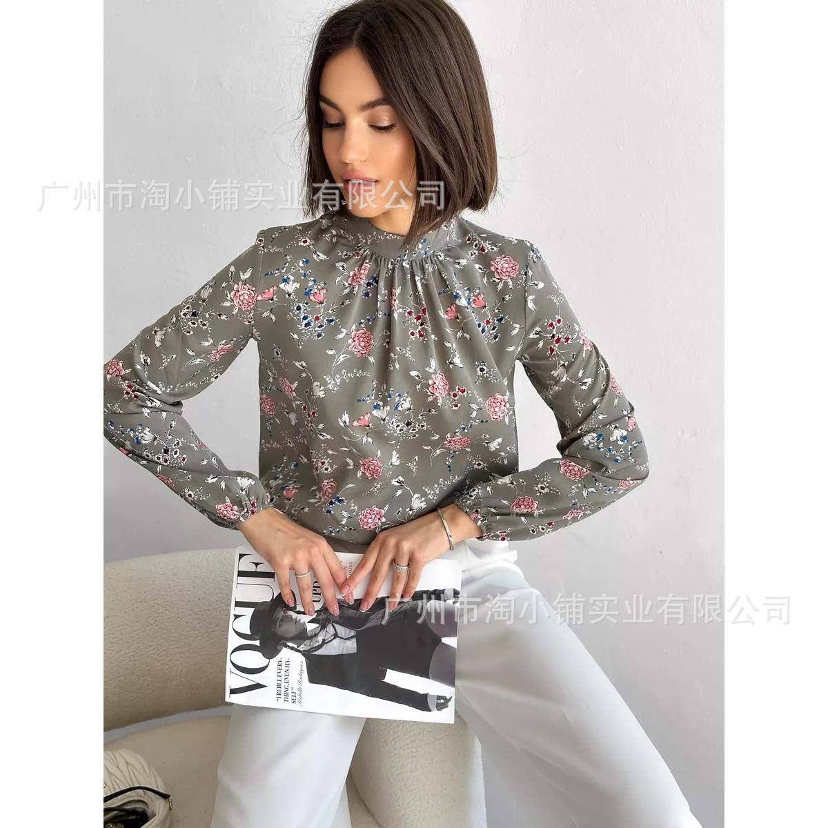 2025 New Summer Women's Spring Long-Sleeved Women's Home Wear New Elegant Printed Lace-Up Long-Sleeved Women's Shirt