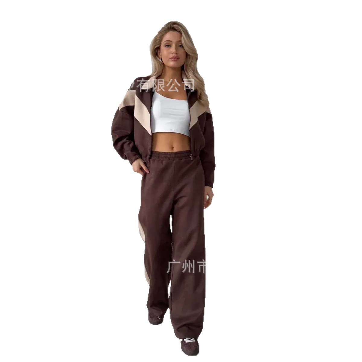 European and American high sense 2025 autumn and winter New fashionable long sleeve contrast color sport cardigan trousers suit street style suit