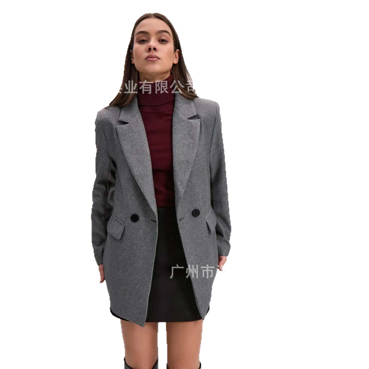 2025 New Retro Woolen Slim Fit Versatile Early Spring Thickeneded High-End Elegant Dark Gray Woolen Suit Jacket