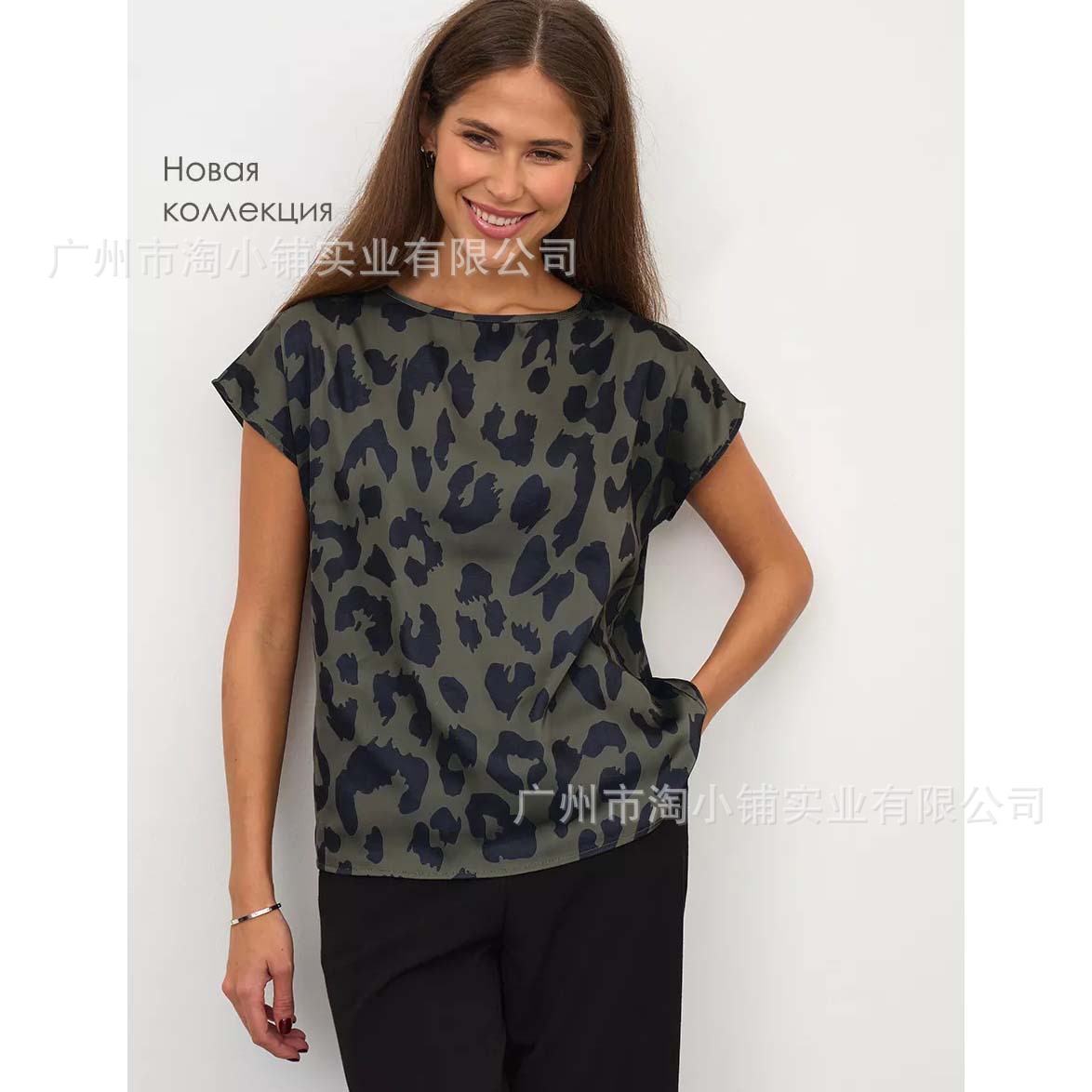 2025 New Summer Leopard Print Shirt Women's Fashion Work Three-Quarter Sleeve Top Women's Short-Sleeved Loose Printed T-Shirt