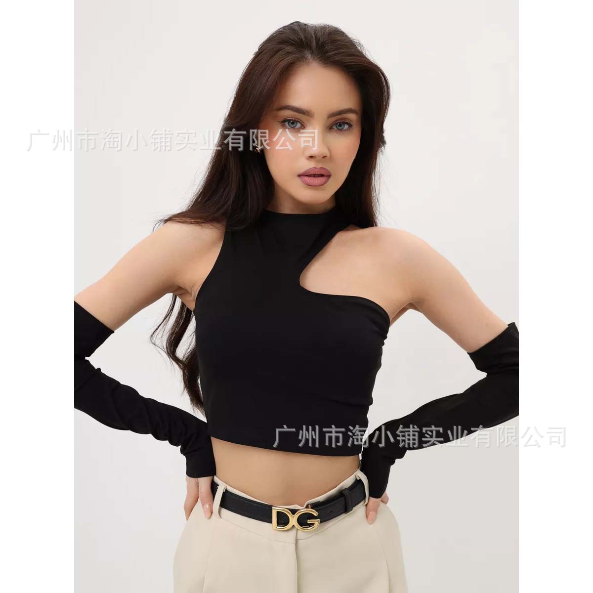 Trendy Women's Asymmetric Collar Sleeveless Slim-Fit Rib Navel Vest Shirt Hot Girls Slim-Fit Navel Vest Slim-Fit Top
