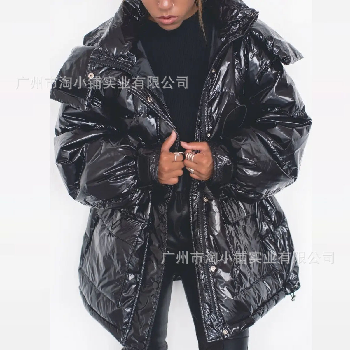 2024 Popular Women's Clothing Export Glossy Hooded Bread Outwear Women's Outwear Loose Thickeneded Silk Cotton Outwear Trendyy and Versatile
