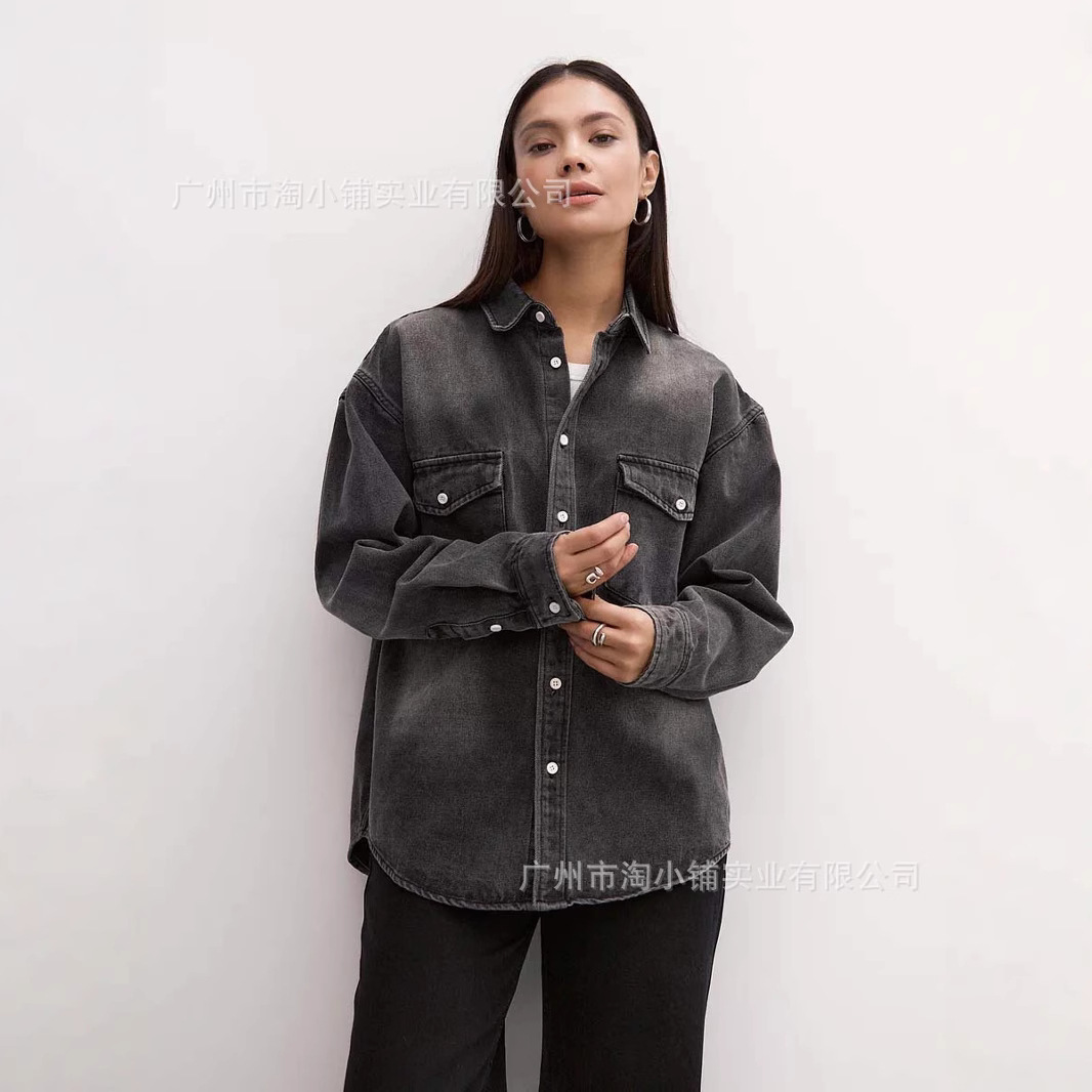 Unique Design Distressed Washed Denim Coat Women's 2025 Spring New Japanese Style Retro Loose Casual Blouse