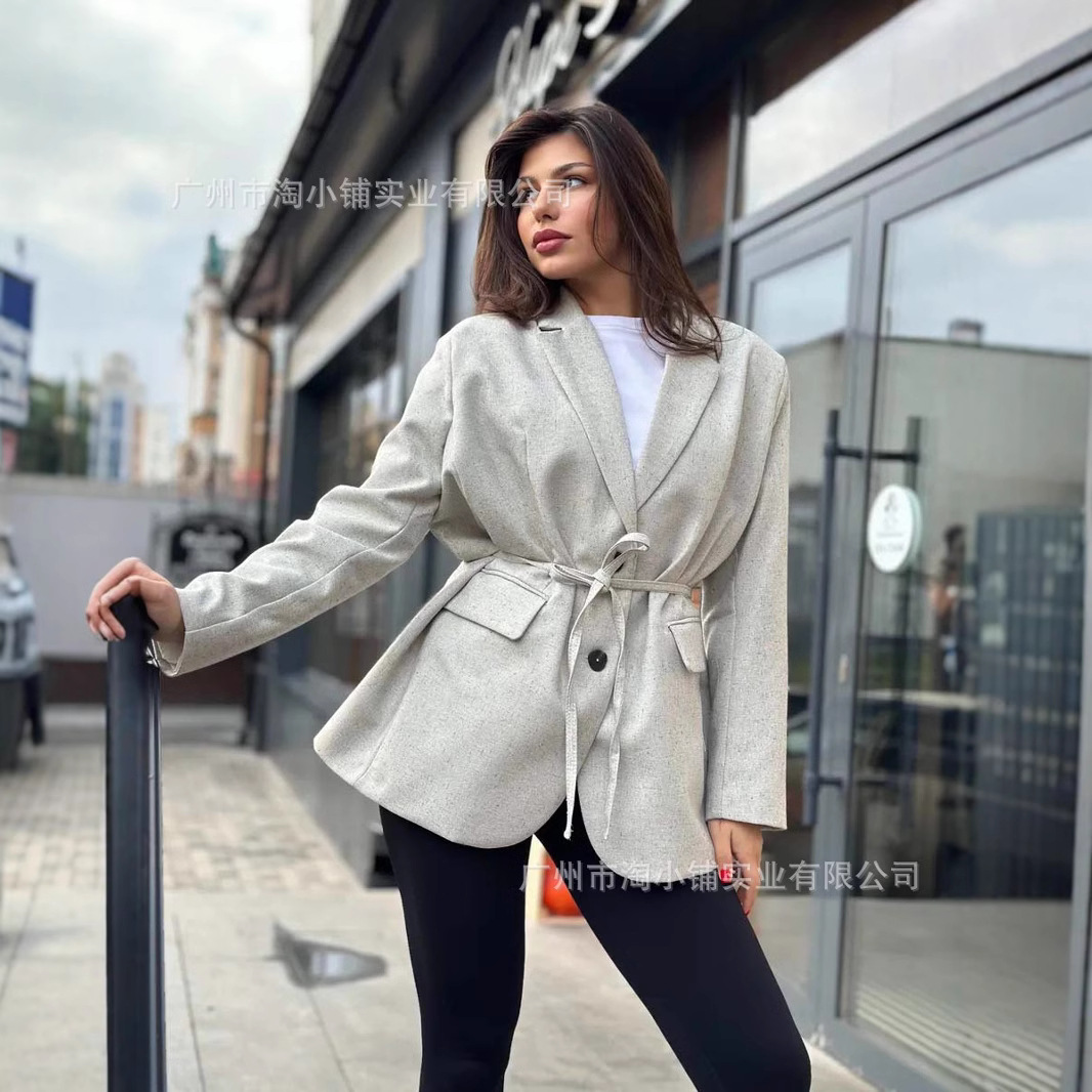 2025 New Korean Style Belt High Fashionable Niche Suit Jacket Women's Elegant High Simple All-match Solid Color
