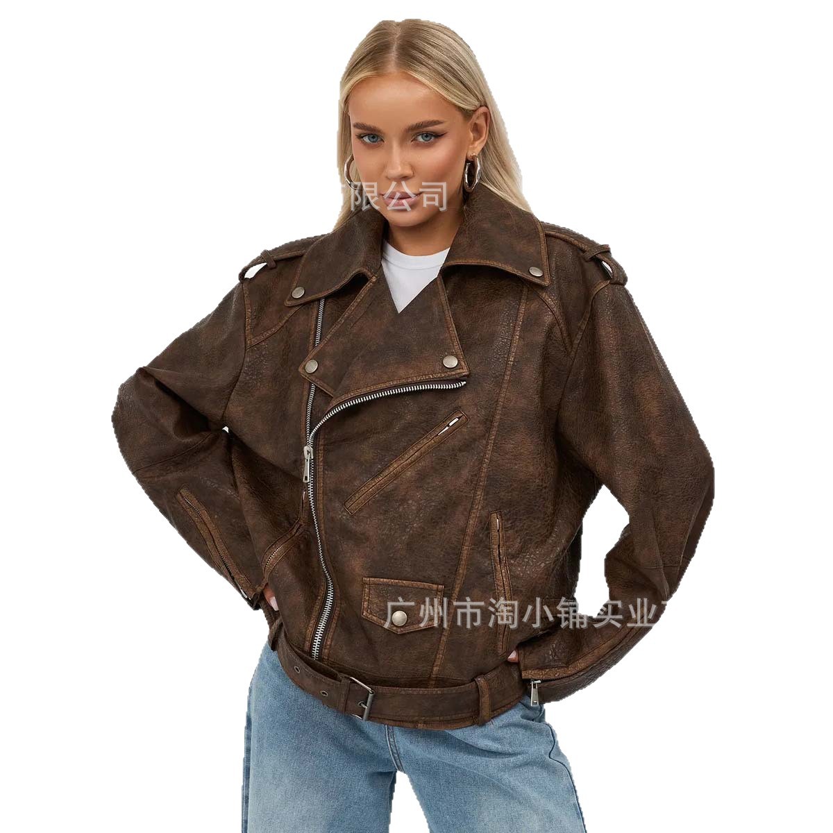 2025 Motorcycle New Women's Leather Jacket Spring & Fall Regular Korean Fashion Slim Large Size Jacket Women's Leather Jacket Slimming Look