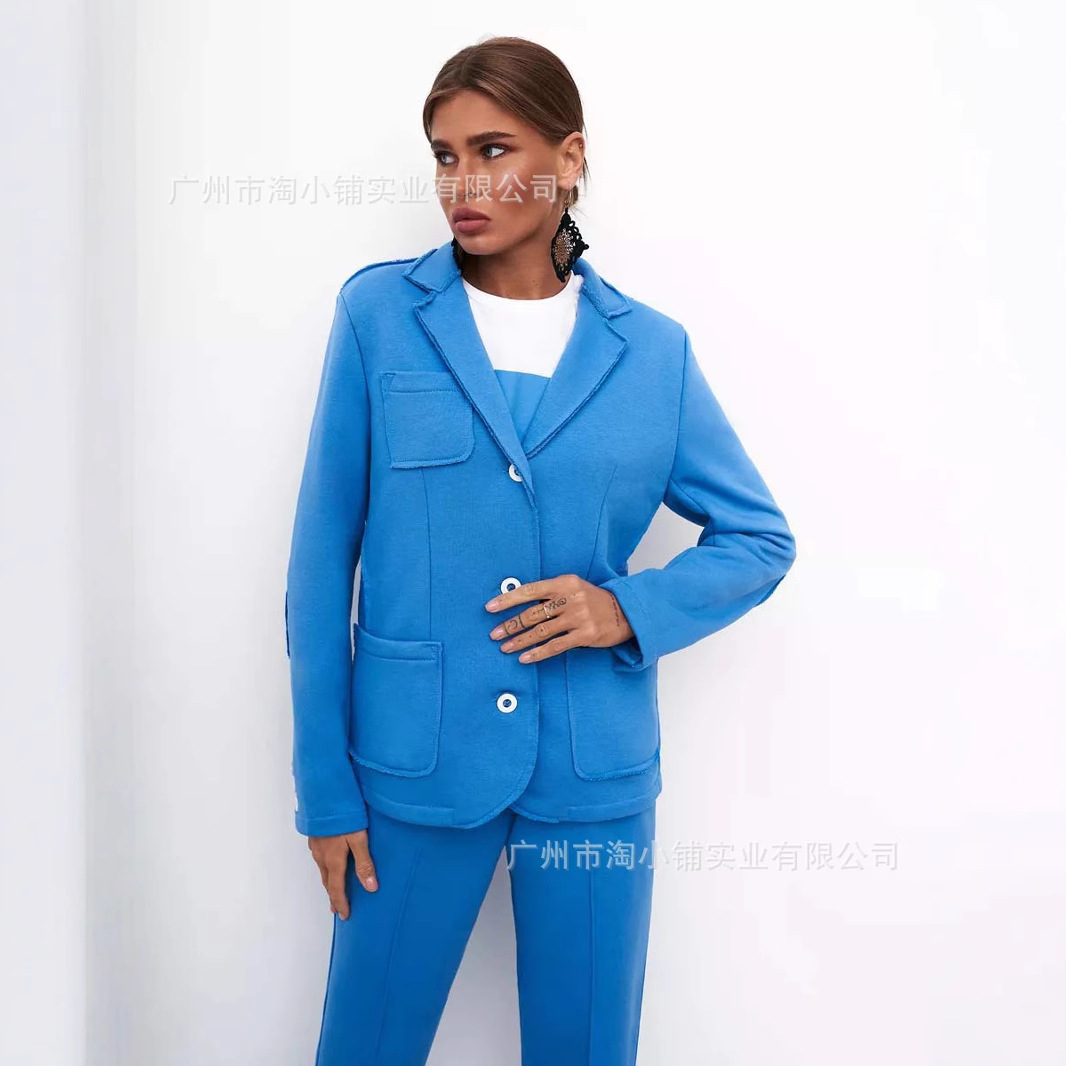 2025 Autumn Fashion Autumn Winter Ladies Advanced Simple Commuter Casual Suit Stitching Long Sleeve Lapel Casual Suit