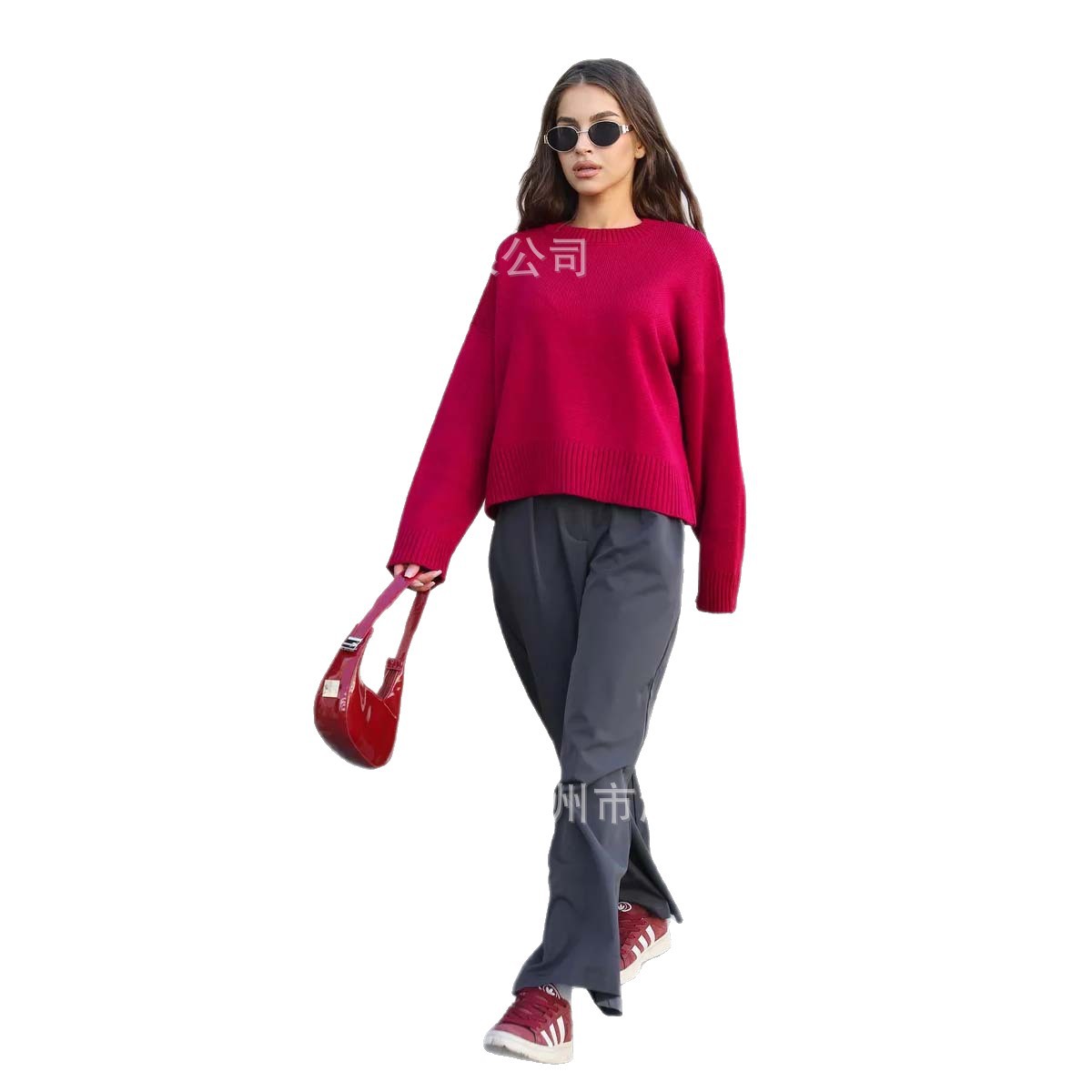2025 Advanced Round Neck Ancora Red Sweater Autumn and Winter Loose Pullover Lazy New Knitted Sweater Top